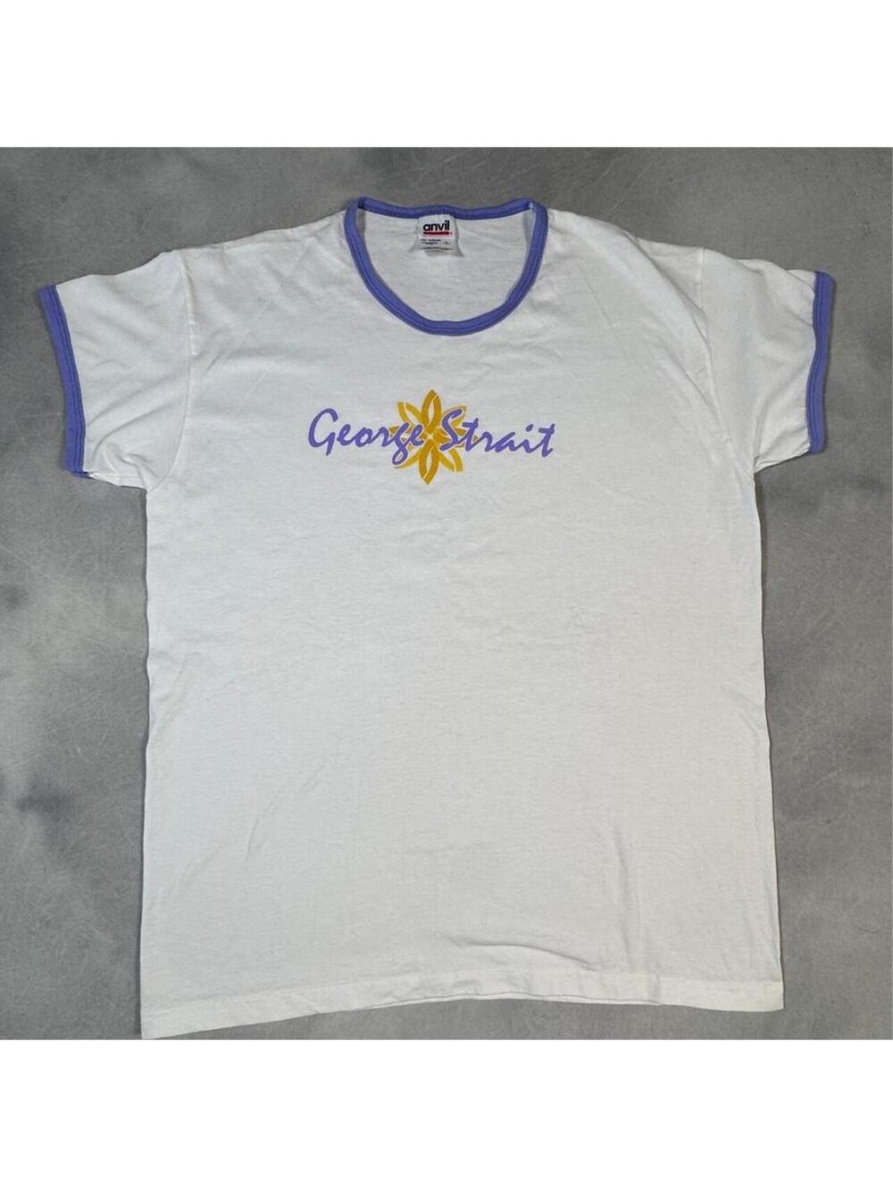 Vintage 90s George Strait Womenโs Ringer tee, made in the USA, Western Shirt